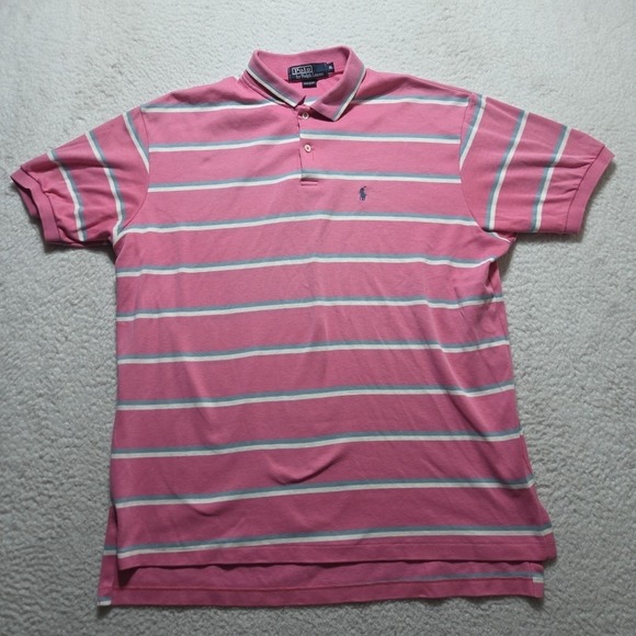 Polo Ralph Lauren Other - Vintage Polo Ralph Lauren Knit Polo Men's XL Pink White Striped Made In USA